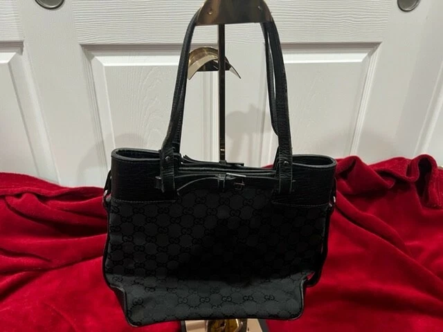 Sac fourre tout vintage Gucci GG ceinture noire raccords métalliques