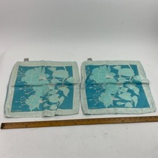 Paire de taies d'oreiller en soie D. Moreau bleu motif floral fermeture éclair France 14"x14"