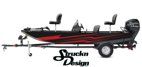 Boat Wrap Black Red Vinyl Graphic Decal Kit Fish Fishing Abstract Striped