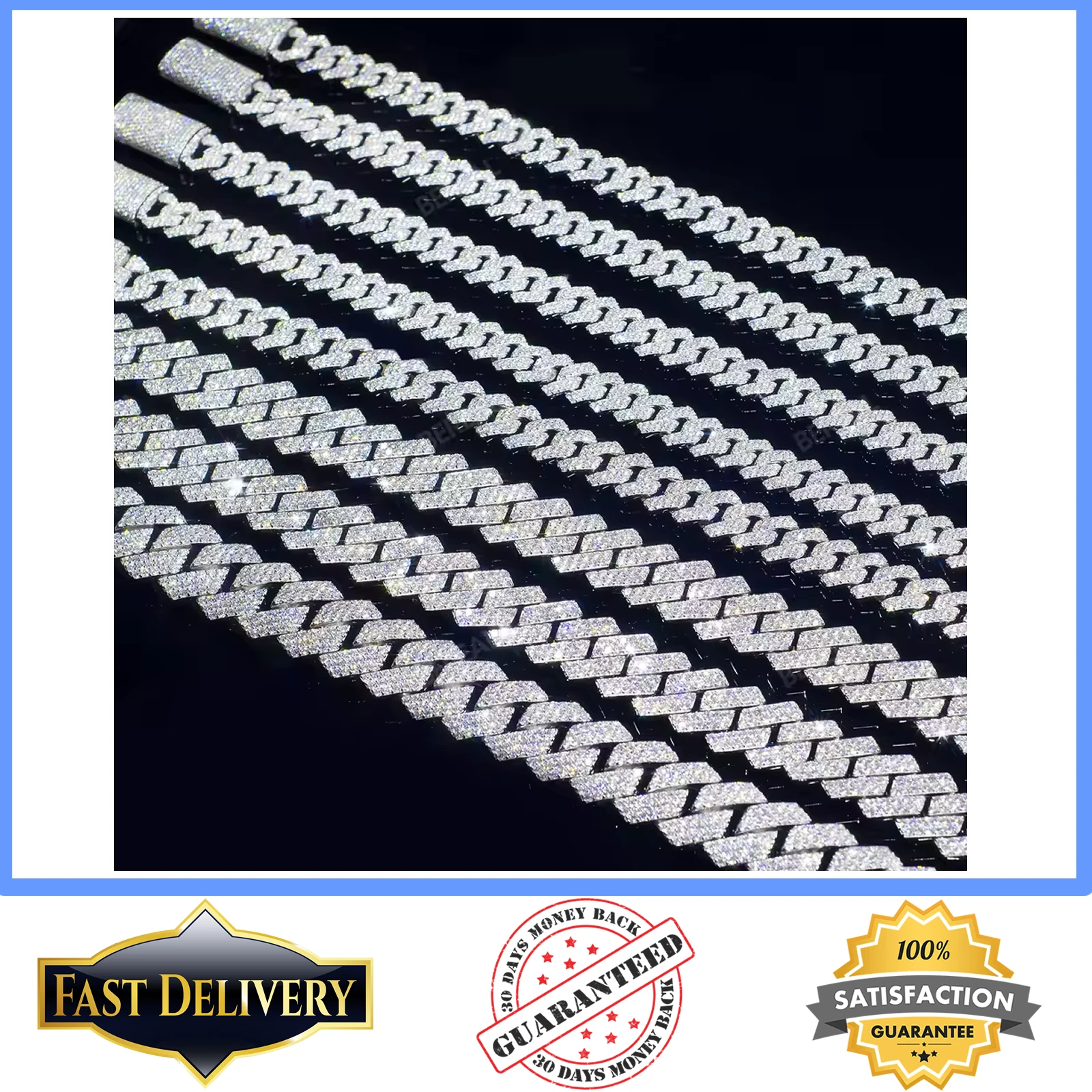 Iced Out 10-20mm Miami Cuban Link Necklace Hip Hop CZ Cubic Zirconia Bling Prong Cuban Chain