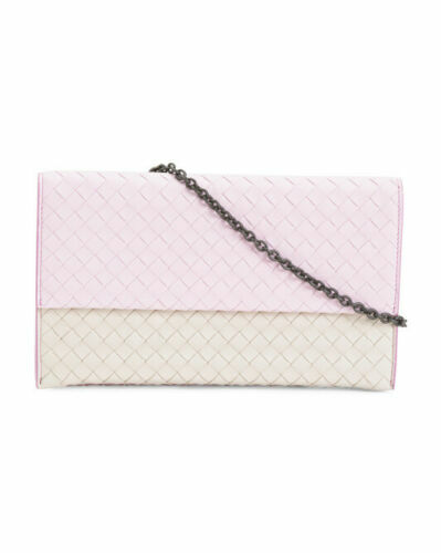AUTH BOTTEGA VENETA LADIES PINK / OFF WHITE INTRECCIATO