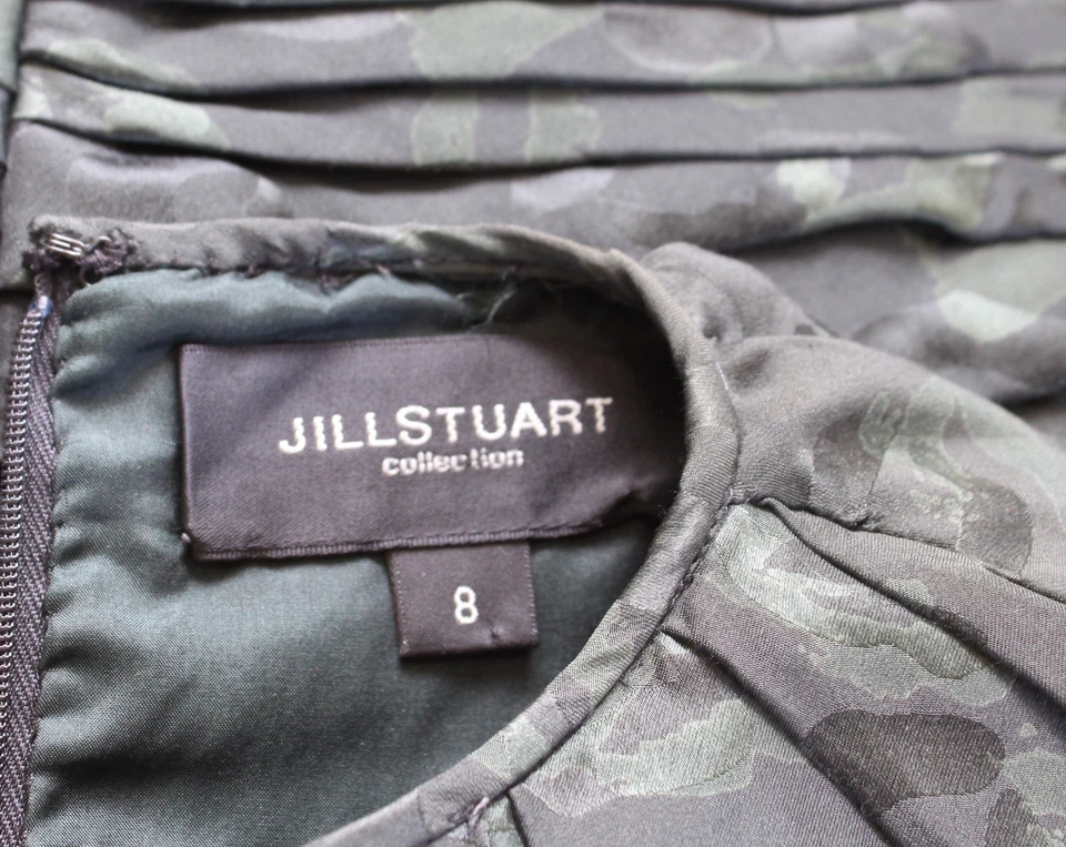 Mini Vestido Colección Jill Stuart Verde Estampado Animal Seda Acanalada Talla 8 Leopardo Foto 3 de 4