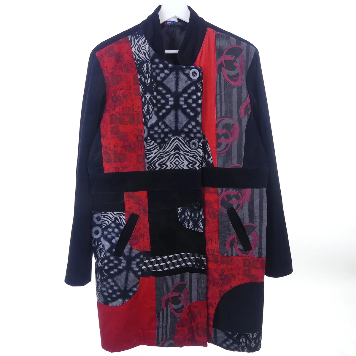 DESIGUAL Mantel Coat Schwarz Rot Cord Gr. 48