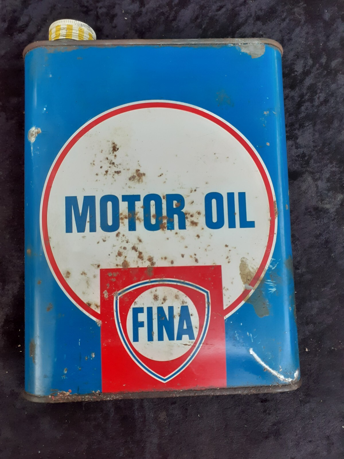 ancien bidon d huile FINA MOTOR OIL PURFINA,vintage,garage,moto,scooter