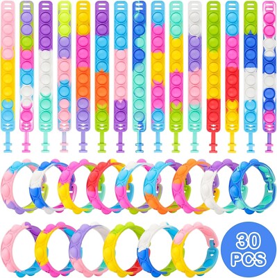 Coicok 30 Stück Einstellbar Bubble Fidget Armband Spielzeug, 15 Farben, Mitgebse