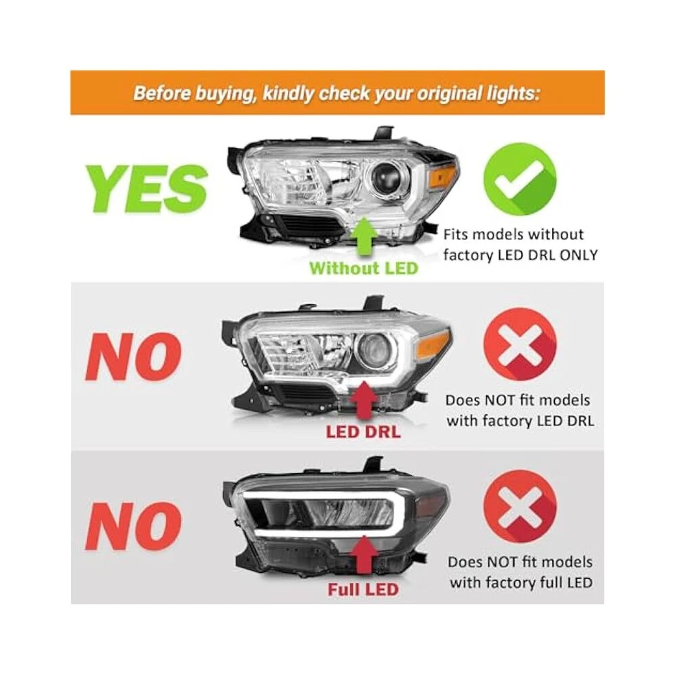 Faróis para Toyota Tacoma 2016-2023 (SOMENTE modelos de halogênio de fábrica) sem lâmpadas de LED - Imagem 2 de 4
