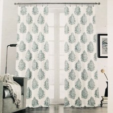 52 X 96” 100% Cotton Window Curtain Panels Damask Luxury White Turquoise