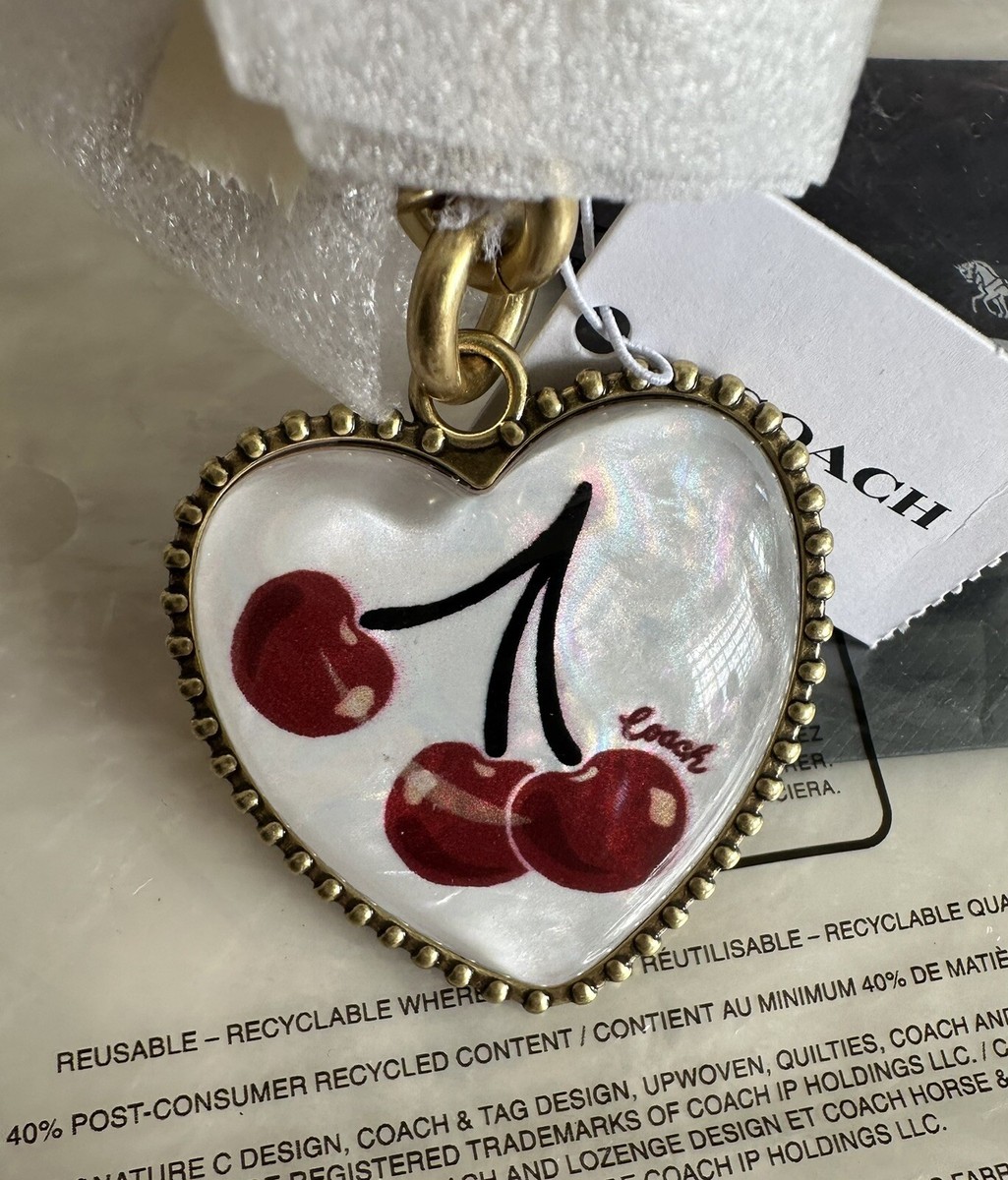 NWT COACH VINTAGE CHERRY RESIN PUFFY HEART BAG CHARM FOB 