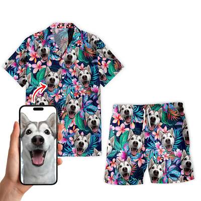 Personalize Pet Hawaiian Shirt Set, Tropical Floral Palm Leaves Custom Dog Face