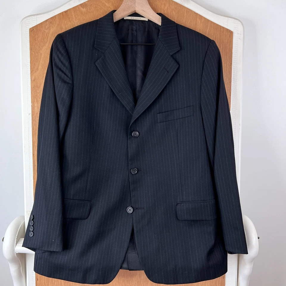 Traje Burberry Para Hombre 42S Negro Rayas 3 Botones 100% Lana Pantalones 30x28 3/2 Rollo Foto 2 de 4