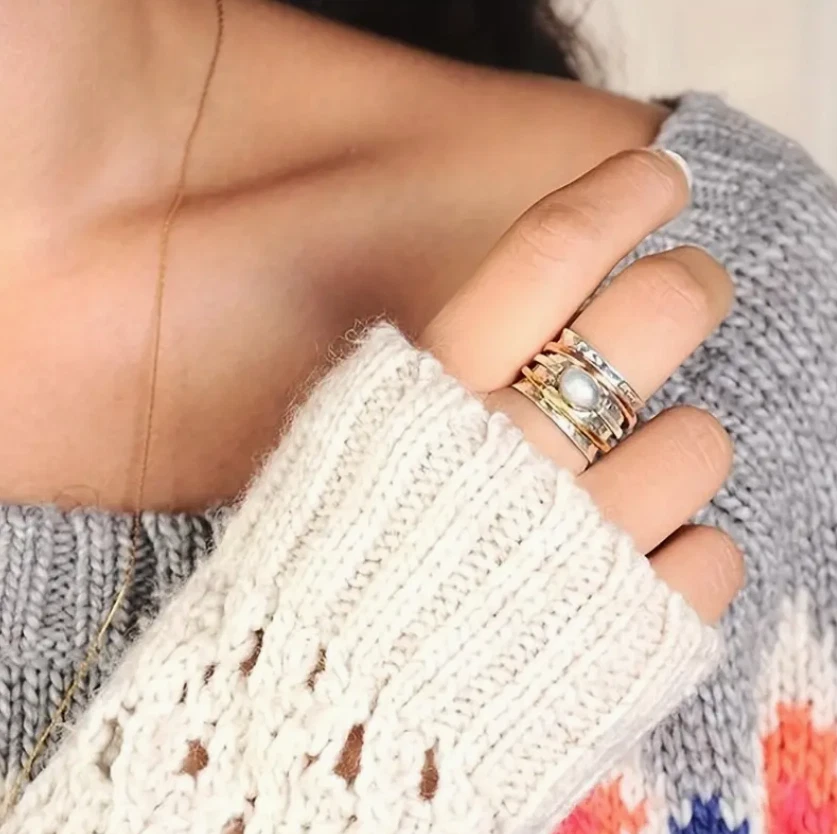 Natural Moonstone 925 Silver Plated Ring Fidget Anxiety Opal look Size 8 or 9 - Image 2 of 3