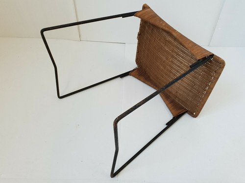 Stool Vintage 1950 Raoul Guys For Airborne IN Rattan & Steel 1950S 50S - Picture 7 of 9