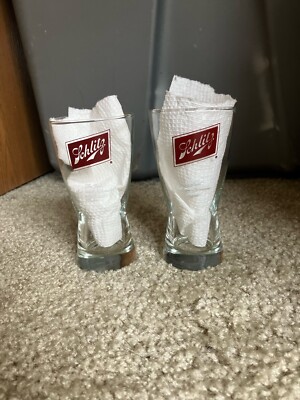 Vintage Schlitz Beer Glasses The Beer That Made Milwaukee Famous Pair 5.5''