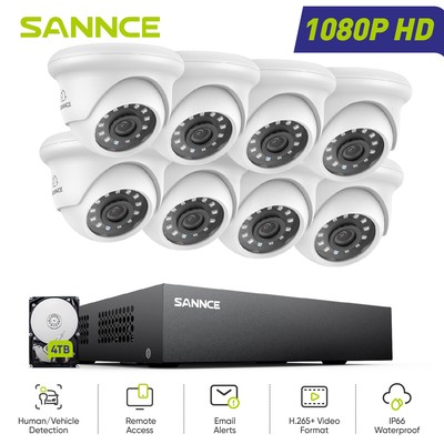 SANNCE 8CH DVR 1080P CCTV Security Camera System Outdoor Human Detection H.265+