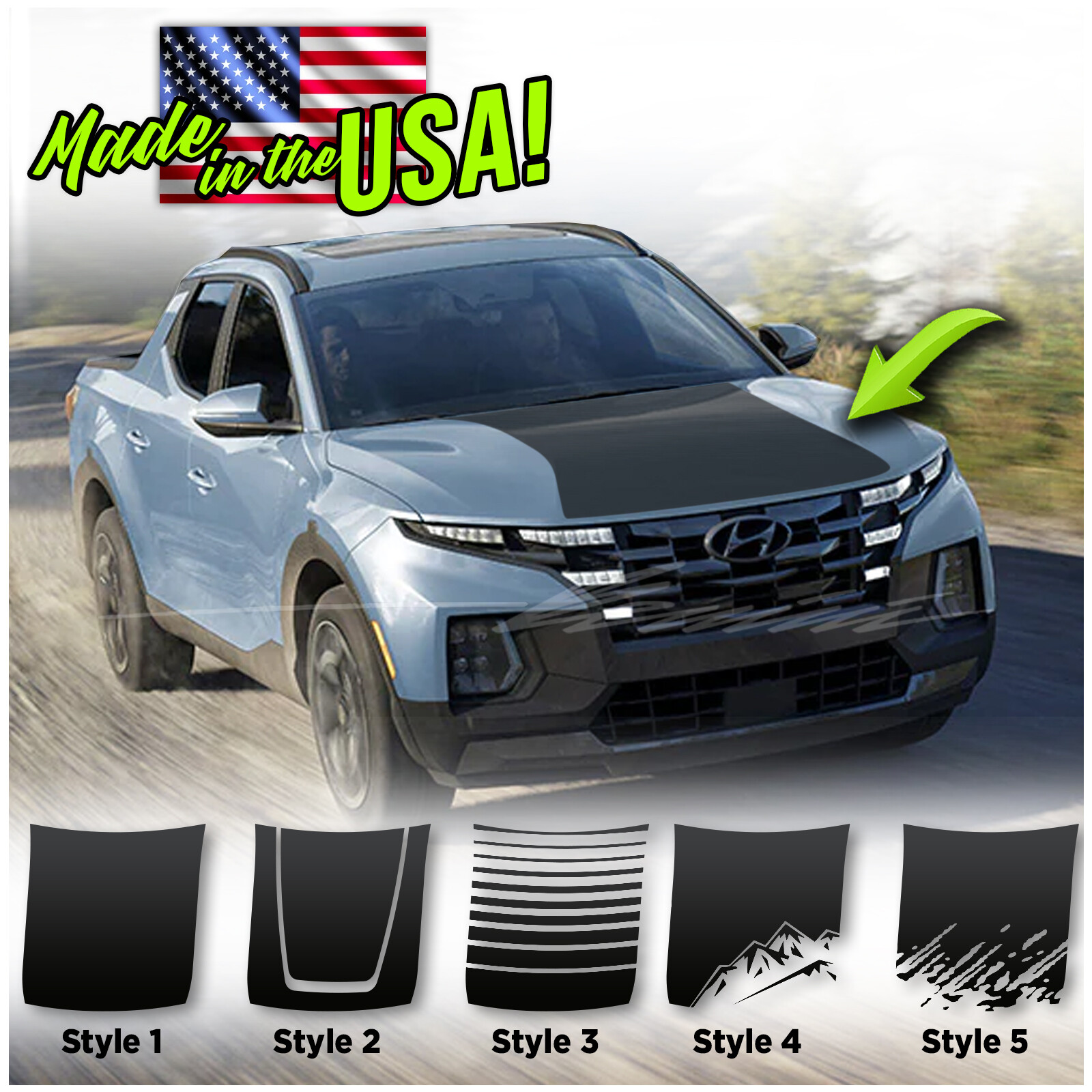 Hood Blackout Decal Racing Stripes Graphics Fits 2022 &up Hyundai Santa