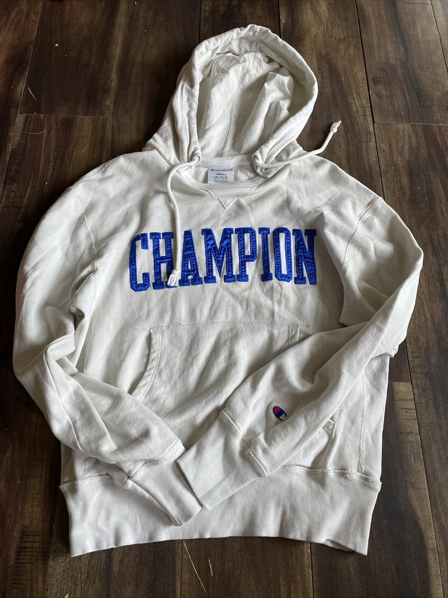 Champion Hoodie Mens Small Reverse Weave Big Spellout White