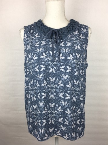 Blusa para mujer Lauren Conrad talla mediana sin mangas estampado mariposa encaje azul - Imagen 1 de 9