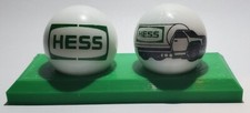 Set of 2 Hess Gasoline 1" Glass Logo Marbles w/ Stand