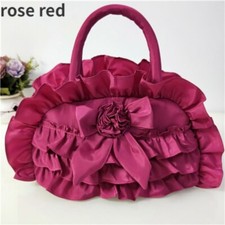 Ladies Ruffled Handbag Elegant Shiny Satin Bow Bag Party Cocktail Vintage Style