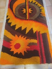 26x46 70s Vintage Latch Hook Rug Or Wall Hanging Unfinished Edge MCM