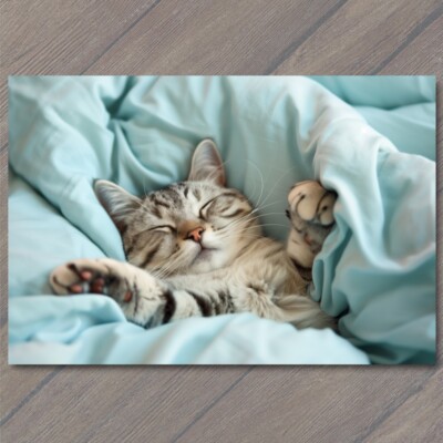 FLATCARD Cat In Bed Sleeping Arms Up Funny Beautiful Cute Fun Humanized Kitten