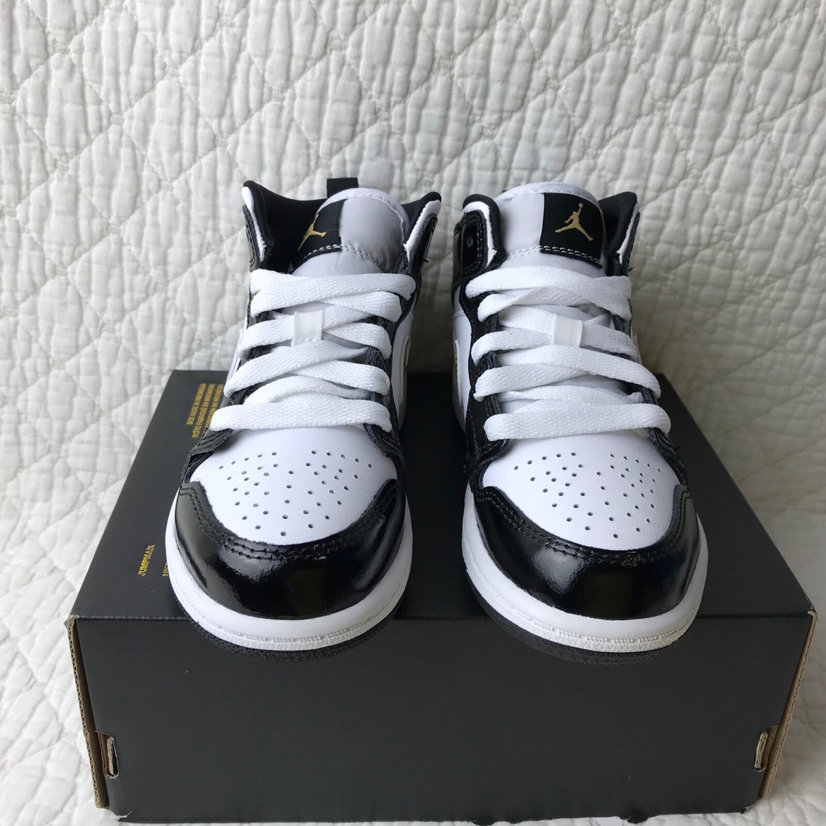 Size 11 (PS) - Jordan 1 Patent Mid Black Gold for sale online | eBay