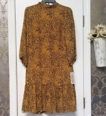NANETTE LEPORE WOMEN'S BLACK AND YELLOW LEOPARD DRESS 3/4 SLEEVE SZ 8 NWT