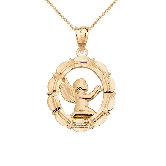 Solid 14k Yellow Gold Praying Baby Angel Pendant Necklace eBay