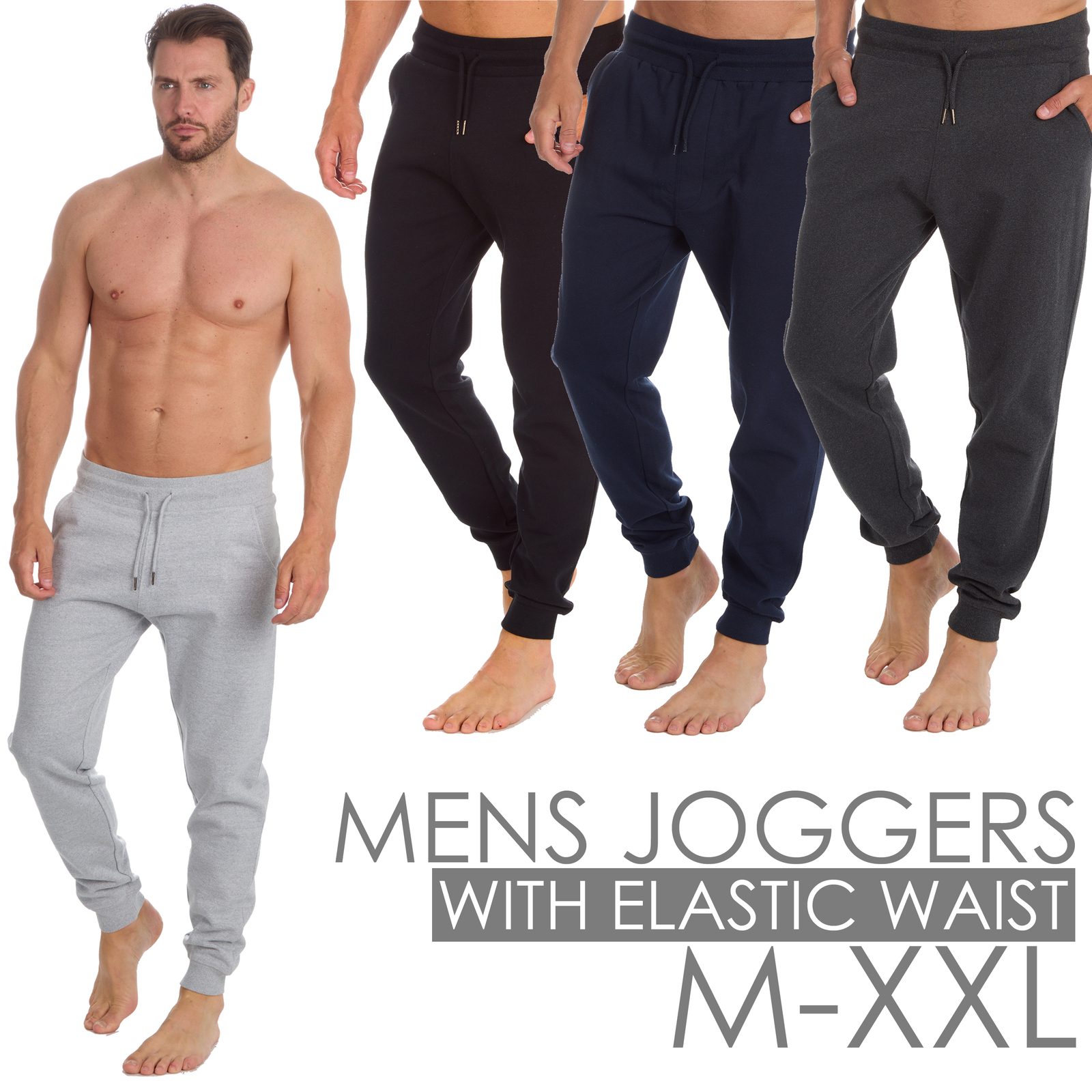 Mens Joggers Plain Jogpants Elasticated Waist Sweatpants Tracksuit Bottoms M-XXL-image