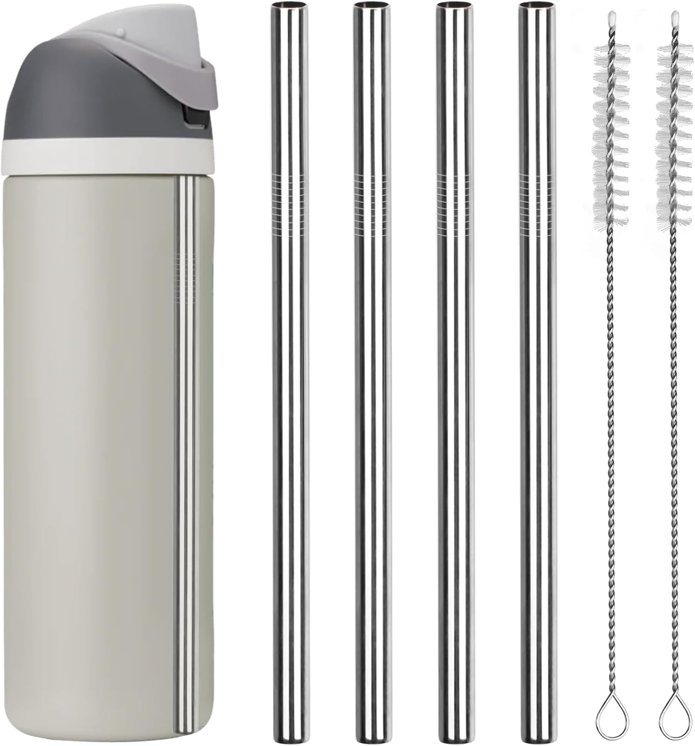 4 PCS Metal Replacement Straws for Owala Water Bottle 24 Oz 32 Oz, with 2 Cleani