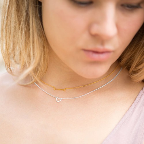 14k Yellow Gold Plated 925 Silver Sideways Arrow Pendant Necklace, 16" + 2" Ext - Picture 4 of 6