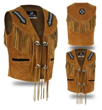 Lesa Collection Unisex Western Suede Fringe Vest Cowboy Cowgirl Leather