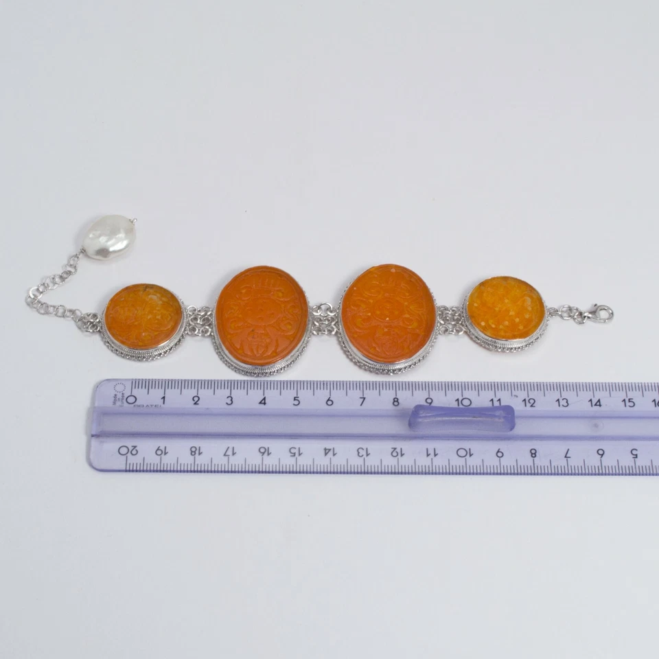 BRACCIALE SEMIRIGIDO IN ARGENTO 925 CON GIADA ARANCIO E PERLA BAROCCA AGRP 014 - Immagine 3 di 3