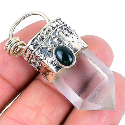 Heart Chakra Natural Rose Quartz 925 Sterling Silver Elegant New Pendant Jewelry