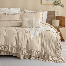 Qsh Queens House Ruffled King Size Comforter Setlinen Feel Textured Farmhouse