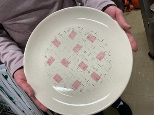 Tickled pink Vernon Ware platter 13 inch tickled pink MCM Vintage good atomic
