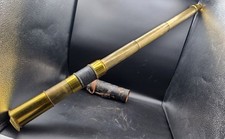 Grande Longue-Vue ancienne - 88 cm - Etui - Laiton - Cuir - Marine - Observation