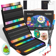 80 Colors Dual Tip Acrylic Paint Markers, Brush Tip and Fine Tip Acrylic Pain...