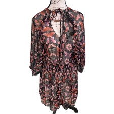 Rebecca Minkoff Butterfly Silk Blend Dress Womens Boho Sheer Metallic Threads