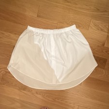 White Women's Half Slip with Elastic Waist and Button Accents
