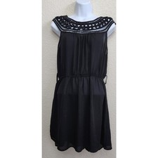 Issue Black Sleeveless Rounded Knit/Lace Bodice Mini Dress Small Elastic Waist