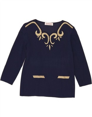 ROCCOBAROCCO Womens V-Neck Jumper Sweater IT 44 Medium Navy Blue Floral WJ02