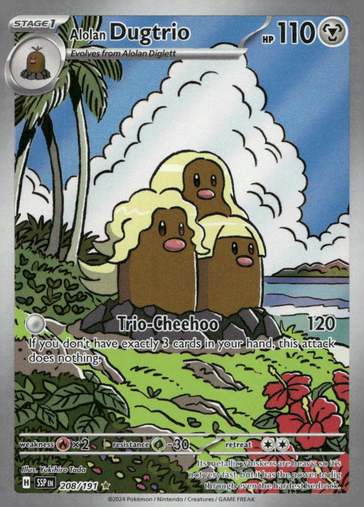 Alolan Dugtrio 208/191 Illustration Rare Surging Sparks Pokemon Near Mint