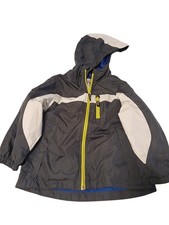 Oshkosh B'Gosh Boys Hooded Windbreaker Jacket Grey/withe With Ne n Yellow Trim.