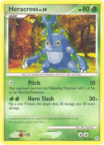 Heracross Diamond and Pearl Rare 28/130 MP Pokemon Card