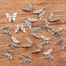 60PCS Antique Silver Tone Fold Butterfly Charm Pendant HYS79