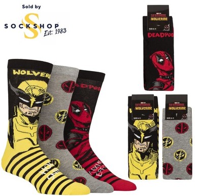 Marvel Deadpool und Wolverine Baumwollsocken Geschenk Herren Größe 6-11 & 12-14 - 3 Paar