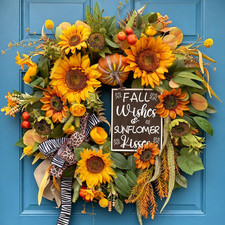Fall Wreaths for Front Door 24 Inch, Autumn Harvest Wreath with Sunflower