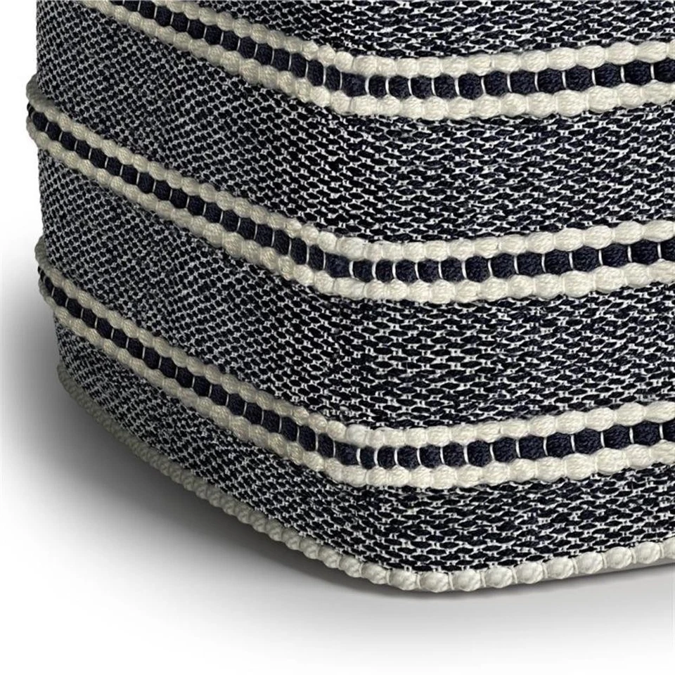 Pemberly Row Modern Fabric Boho Square Woven Pouf in Navy and White - Image 4 of 4