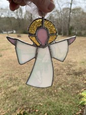 Stained Glass Sun Catcher Angel 6  Ornament Gold  White